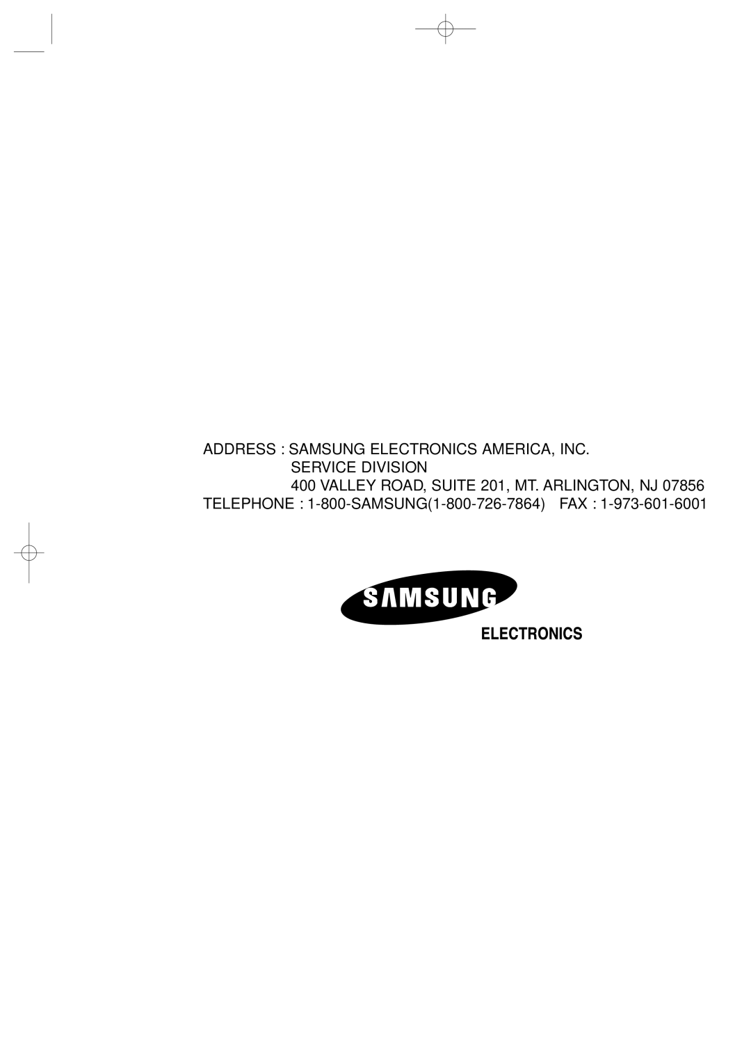 Samsung RS2534WW, RS2578WV owner manual Address Samsung Electronics AMERICA, INC. Service Division 