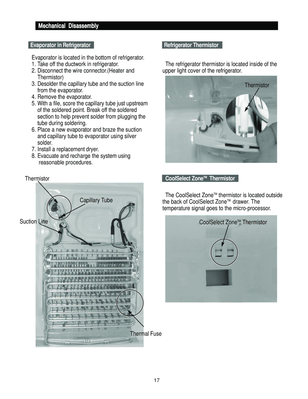 Samsung RS2666, RS2544, RS2622, RS2777 Evaporator in Refrigerator, Refrigerator Thermistor, CoolSelect ZoneTM Thermistor 