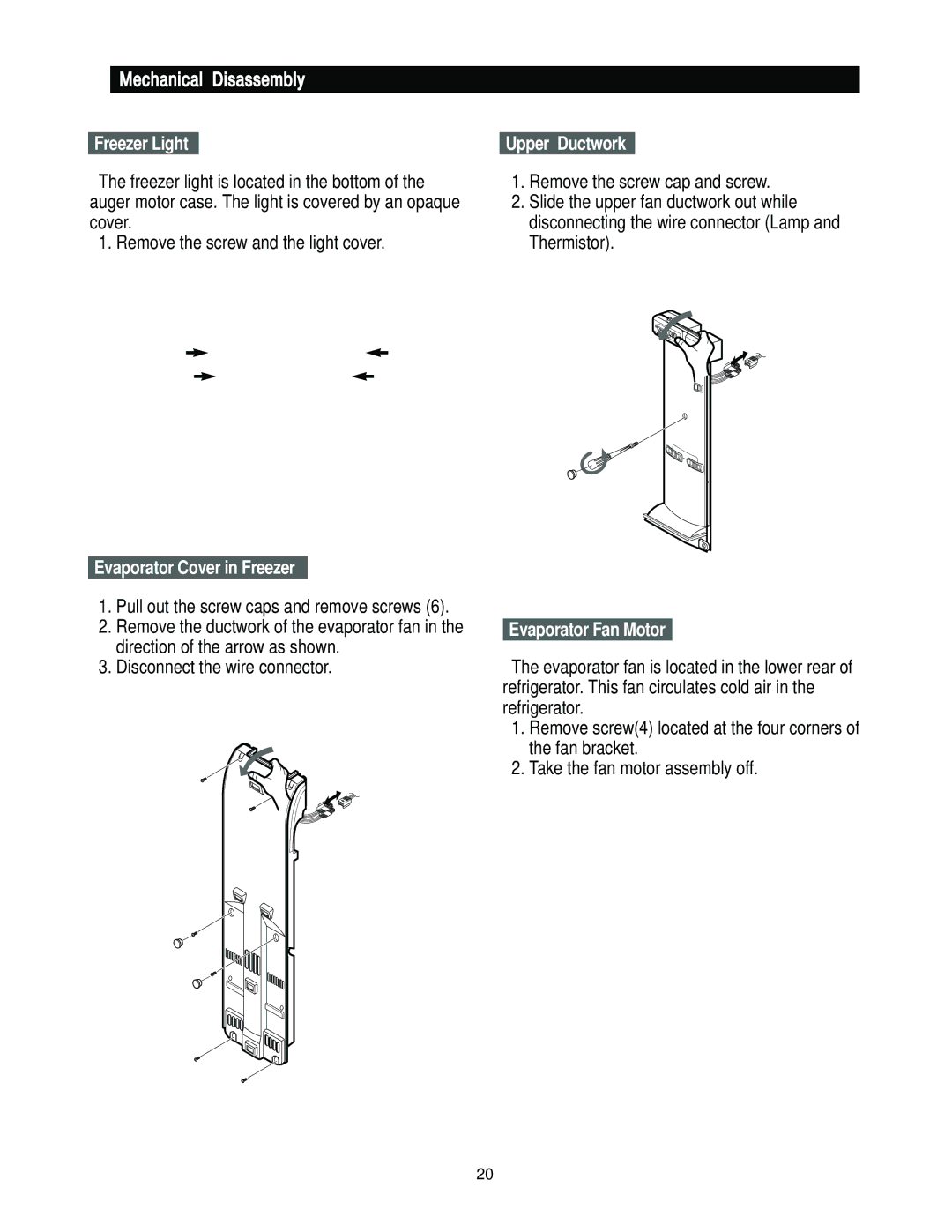 Samsung RS2544, RS2666, RS2622, RS2777 manual Freezer Light, Evaporator Cover in Freezer 