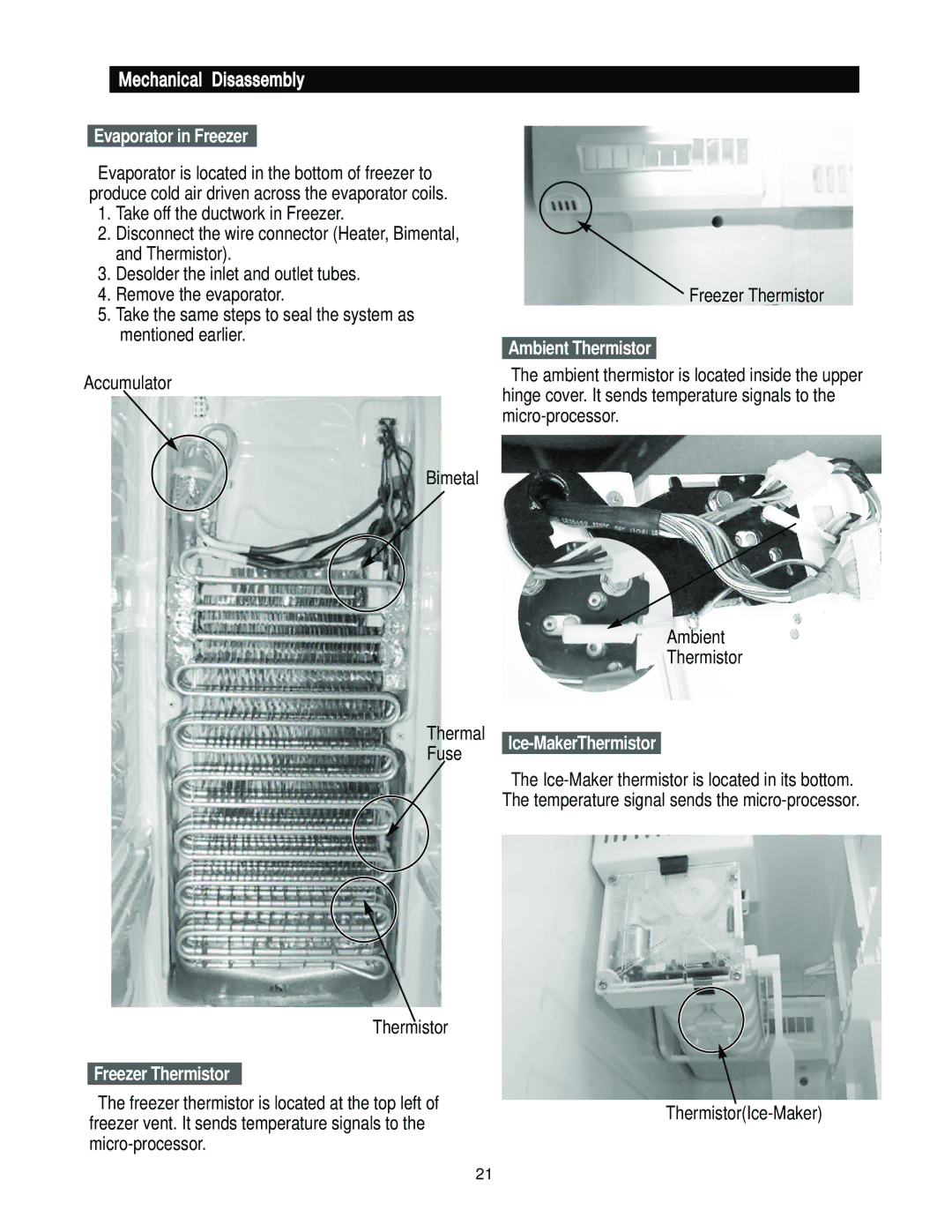 Samsung RS2666, RS2544, RS2622, RS2777 Evaporator in Freezer, Freezer Thermistor, Ambient Thermistor, Ice-MakerThermistor 