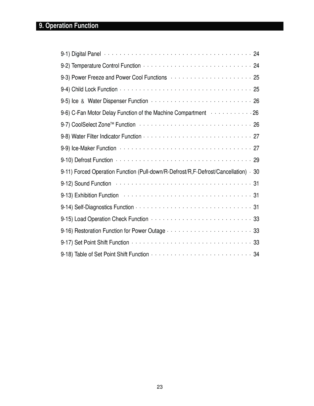 Samsung RS2777, RS2544, RS2666, RS2622 manual Operation Function 