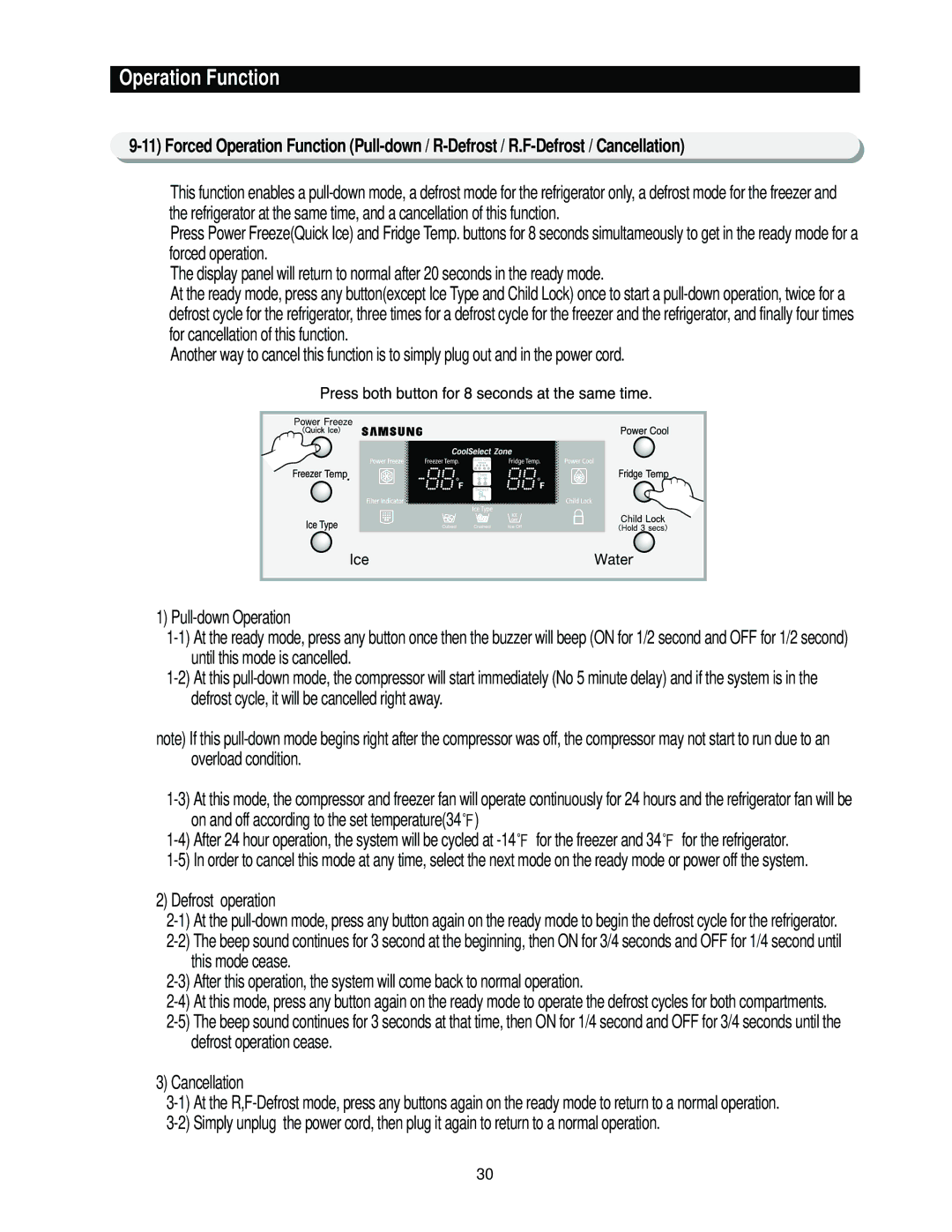 Samsung RS2622, RS2544, RS2666, RS2777 manual Defrost operation 