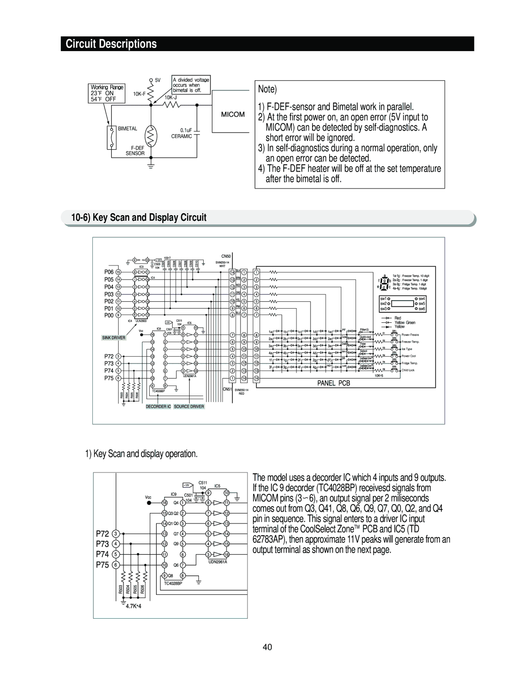 Samsung RS2544 manual DEF-sensor and Bimetal work in parallel, Key Scan and Display Circuit, Key Scan and display operation 