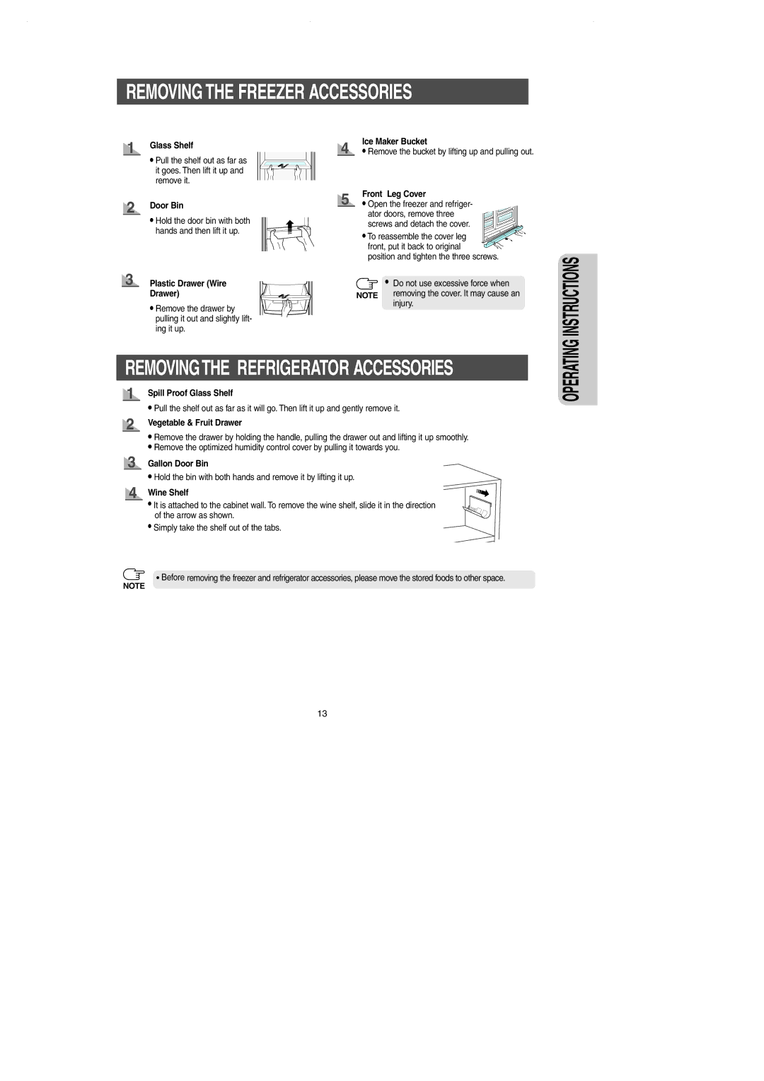 Samsung RS2666SL, RS2545SH, RS2544SL, RS2666SW, RS2644SL, RS2644SW, RS2622SW, RS2777SL Removing the Freezer Accessories 