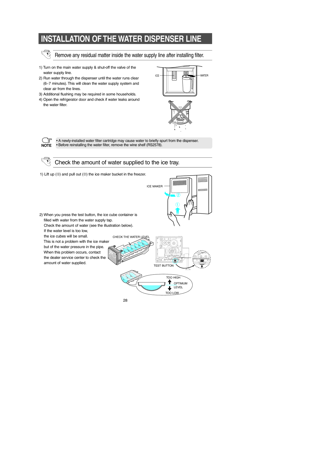 Samsung RS2556BB, RS2556SH, RS2534BB, RS2556WW, RS2578SH, RS2534VQ, RS2578BB, RS2578WW Installation of the Water Dispenser Line 