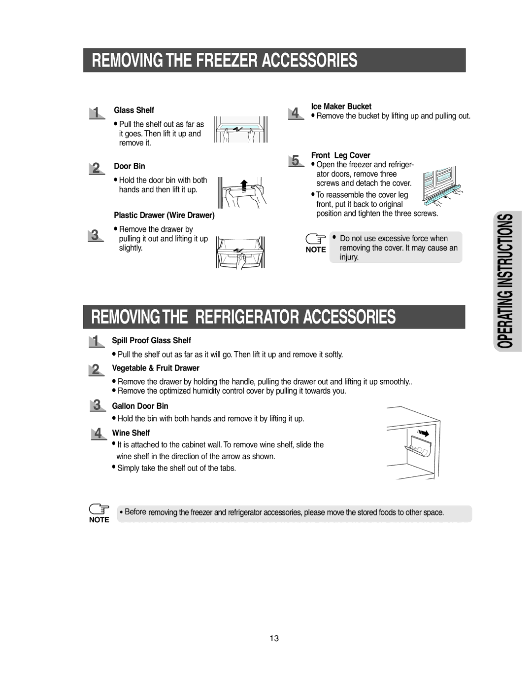 Samsung RS2533, RS2577, RS2555 owner manual Removing the Freezer Accessories 