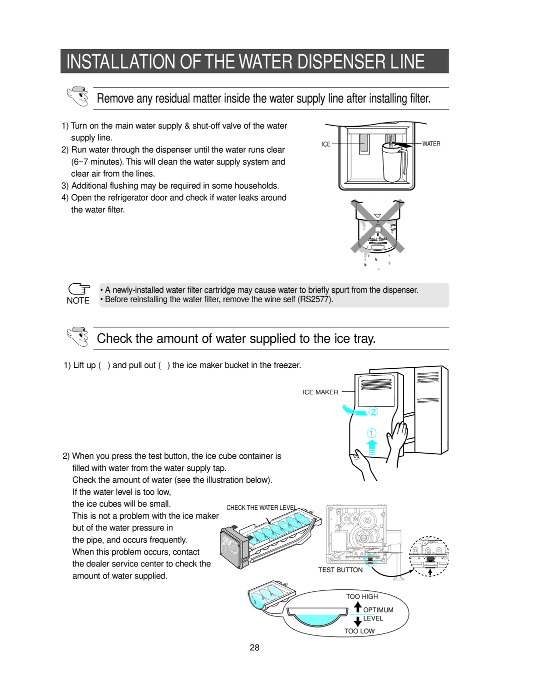 Samsung RS2533, RS2577, RS2555 owner manual Installation of the Water Dispenser Line 