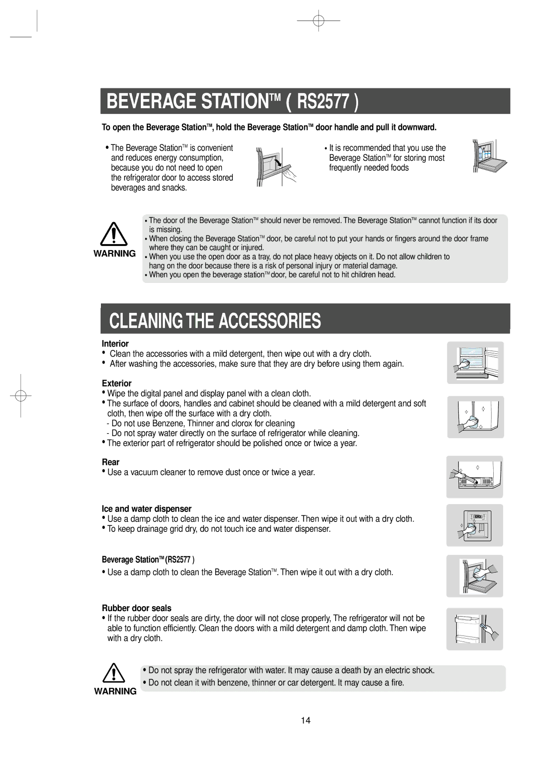 Samsung RS2555SL, RS2577SL, RS2577SW, RS2555BB, RS2555SW, RS2533VQ Beverage Stationtm RS2577, Cleaning the Accessories 