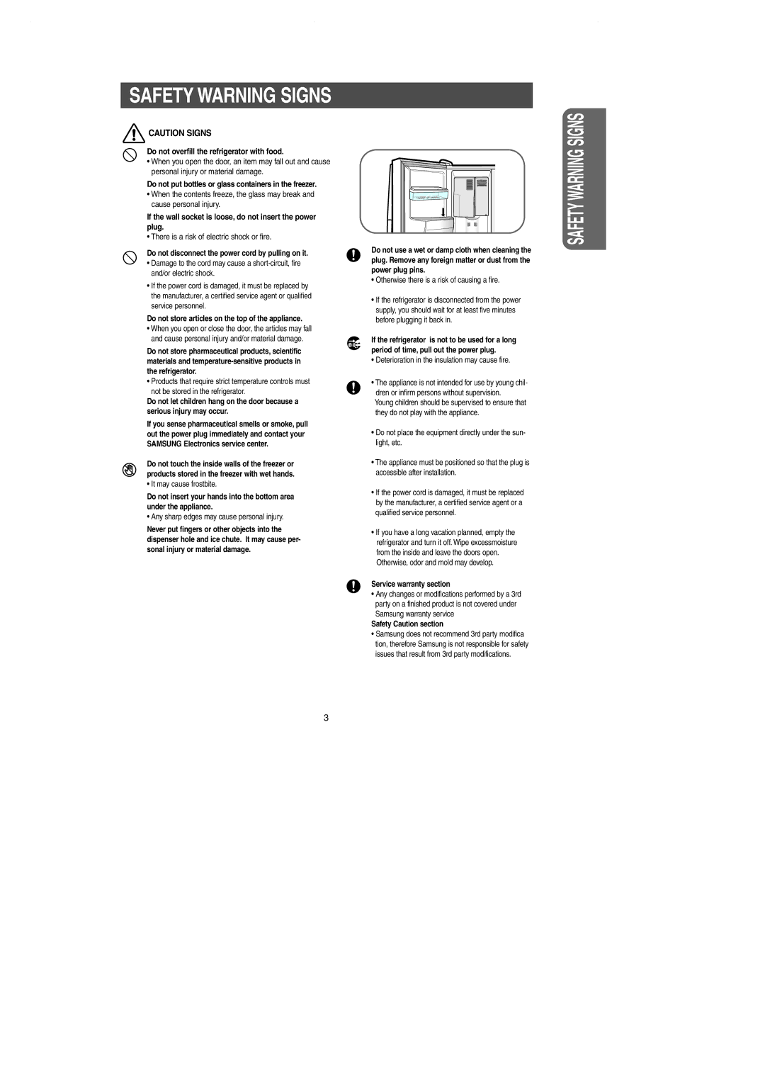 Samsung RS257BAWW owner manual Safety Warning Signs 