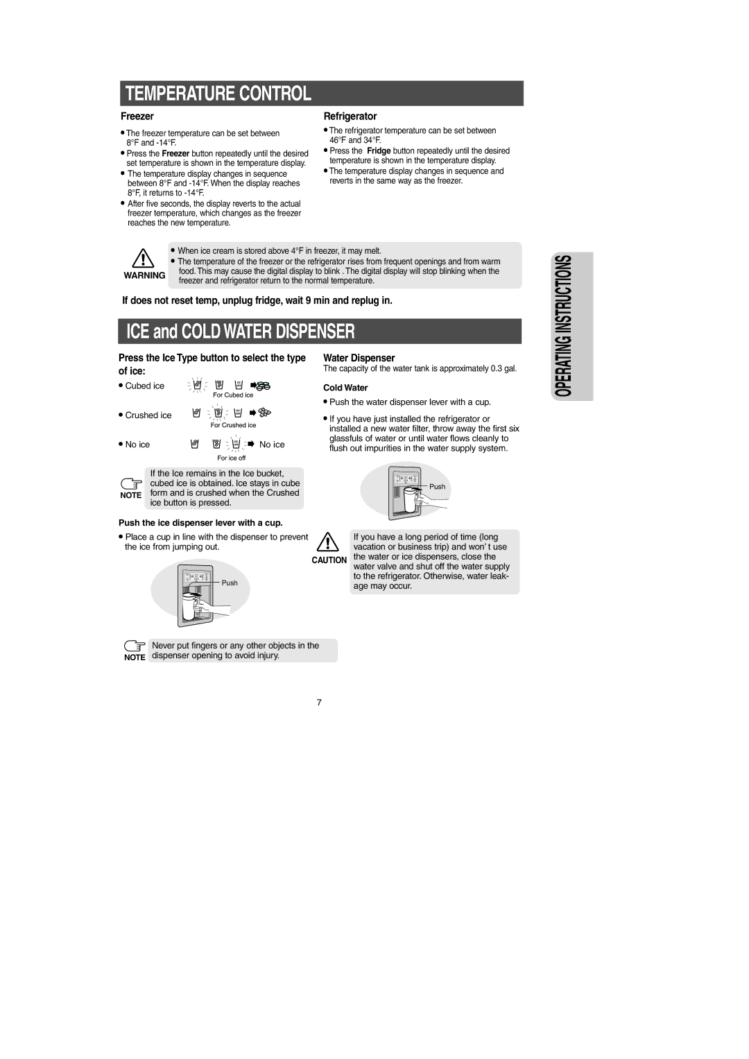 Samsung RS257BAWW owner manual Cold Water, Push the ice dispenser lever with a cup 