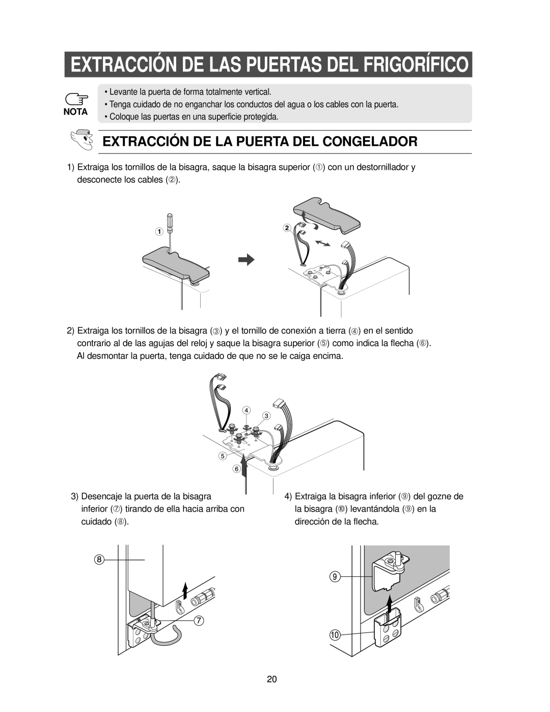 Samsung RS25KCSL1/XES, RS25FCSW1/XES Extracción DE LAS Puertas DEL Frigorífico, Extracción DE LA Puerta DEL Congelador 