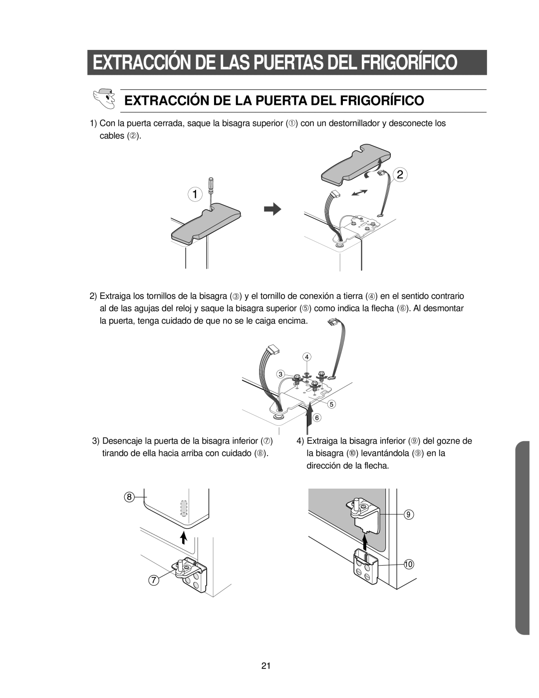 Samsung RS25FCSW1/XES, RS25KCSW1/XES, RS25KCSL1/XES manual Extracción DE LA Puerta DEL Frigorífico 