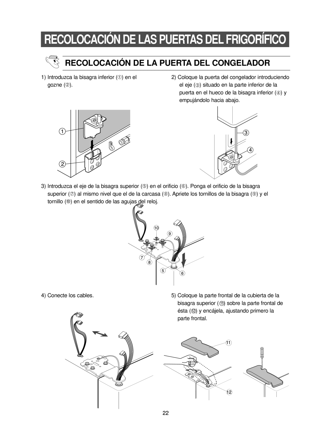 Samsung RS25KCSW1/XES, RS25FCSW1/XES Recolocación DE LAS Puertas DEL Frigorífico, Recolocación DE LA Puerta DEL Congelador 