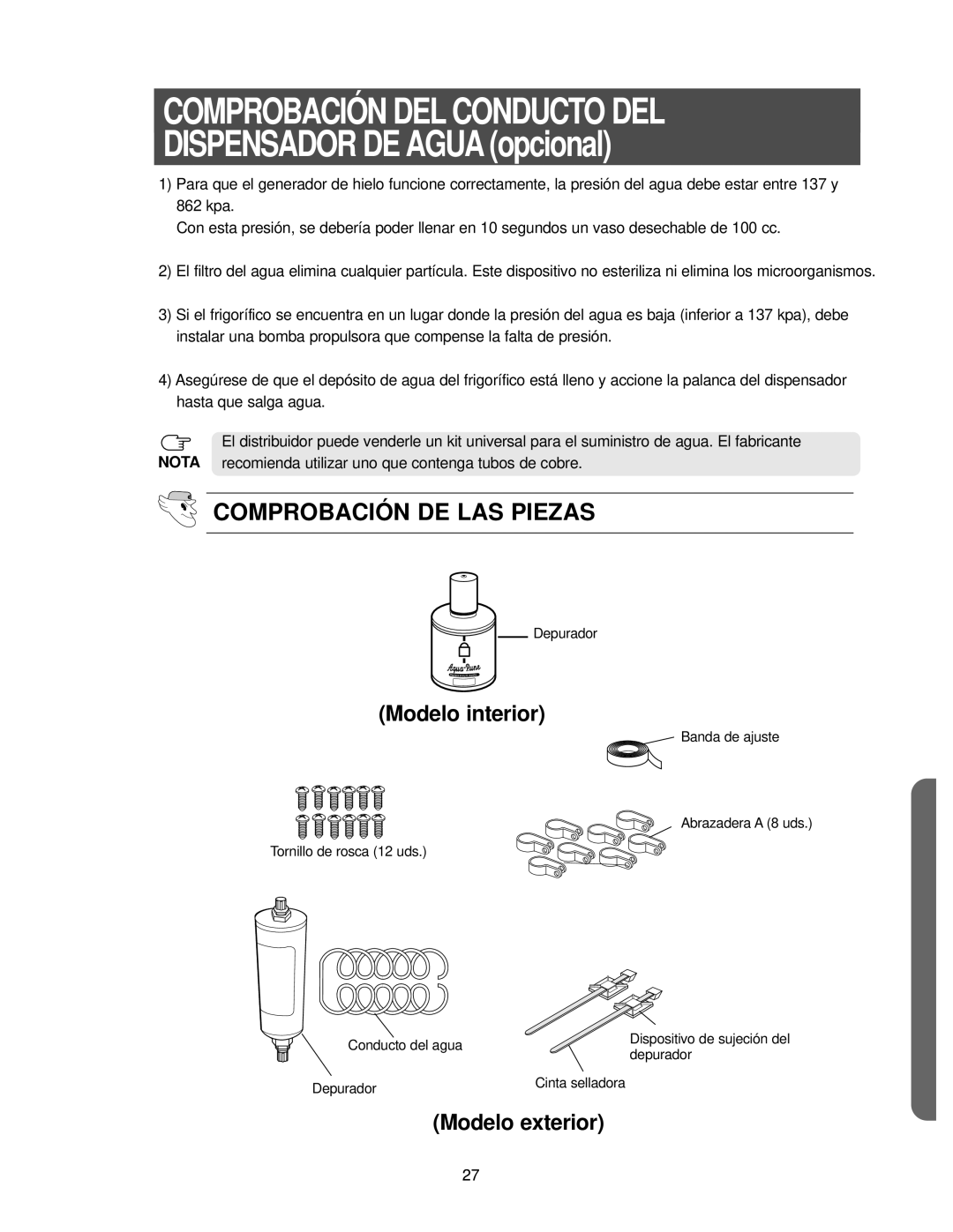 Samsung RS25FCSW1/XES, RS25KCSW1/XES, RS25KCSL1/XES manual Comprobación DEL Conducto DEL, Comprobación DE LAS Piezas 