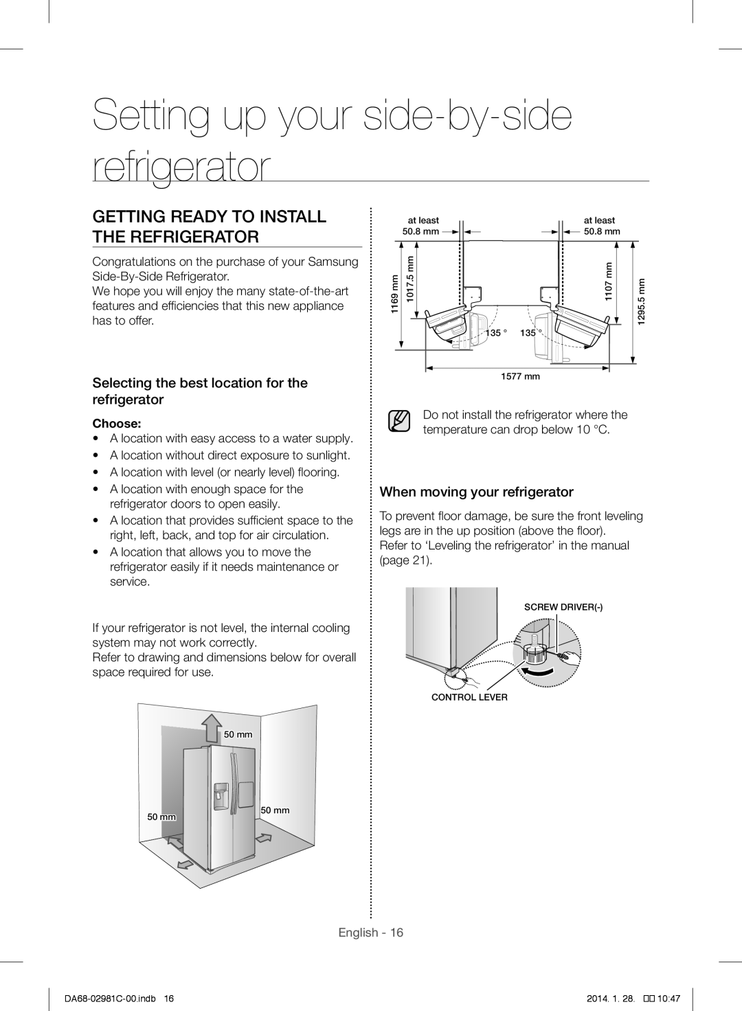 Samsung RS25H5223SL/ZA manual Setting up your side-by-side refrigerator, Getting Ready to Install the Refrigerator, Choose 