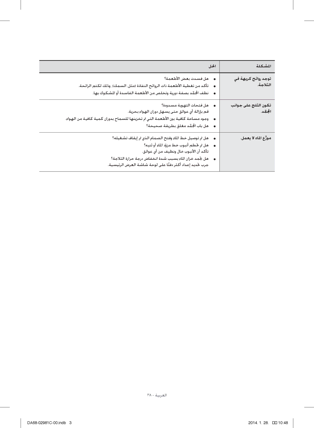 Samsung RS25H5223SL/ZA manual للحا ةلكشلما, ةجلاثلا, بناوج ىلع جلثلا نوكت, دملمجا, لمعي لا ءالما عِّزوم 