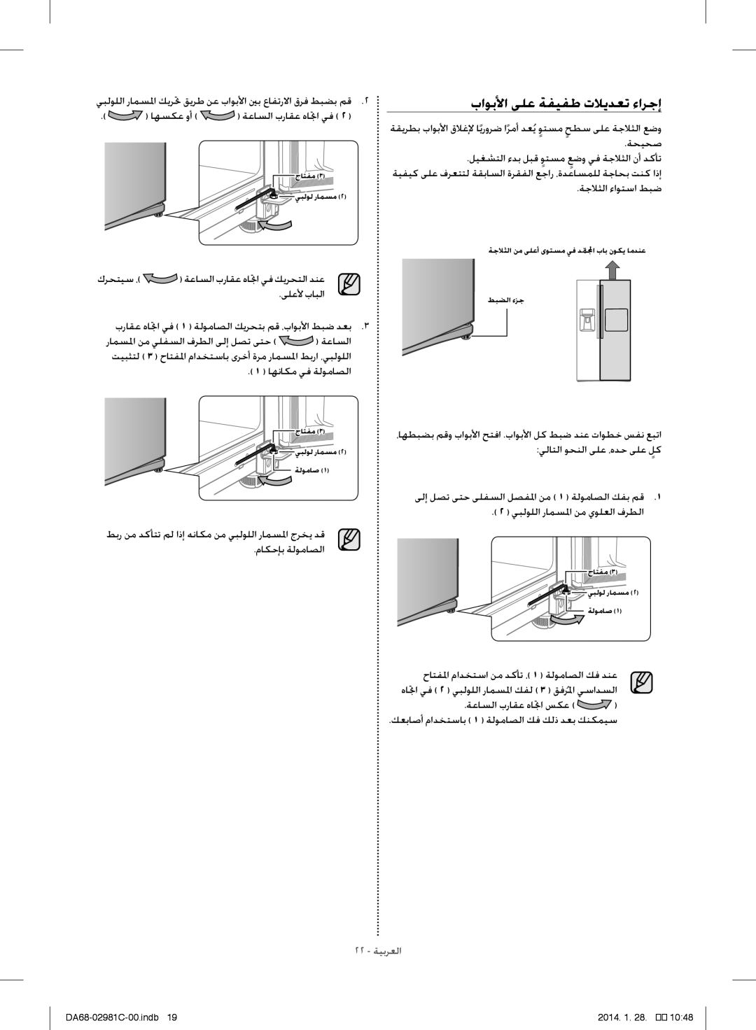 Samsung RS25H5223SL/ZA manual باوبلأا ىلع ةفيفط تلايدعت ءارجإ 