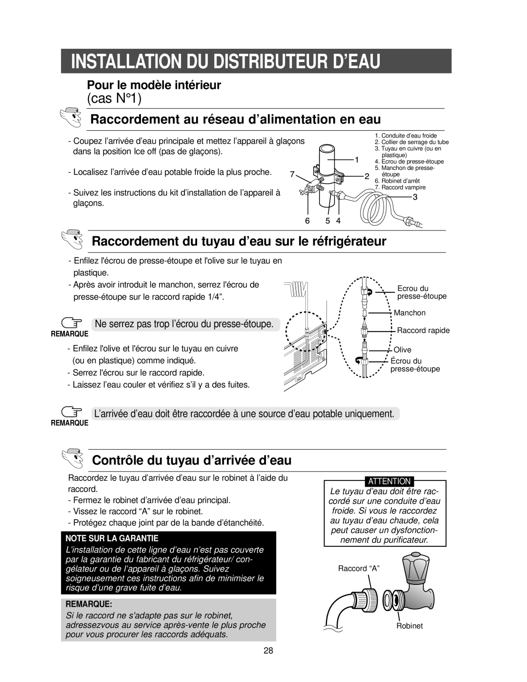 Samsung RS24KANS1/CAF, RS25KCSW1/XEF manual Installation DU Distributeur D’EAU, Raccordement au réseau d’alimentation en eau 