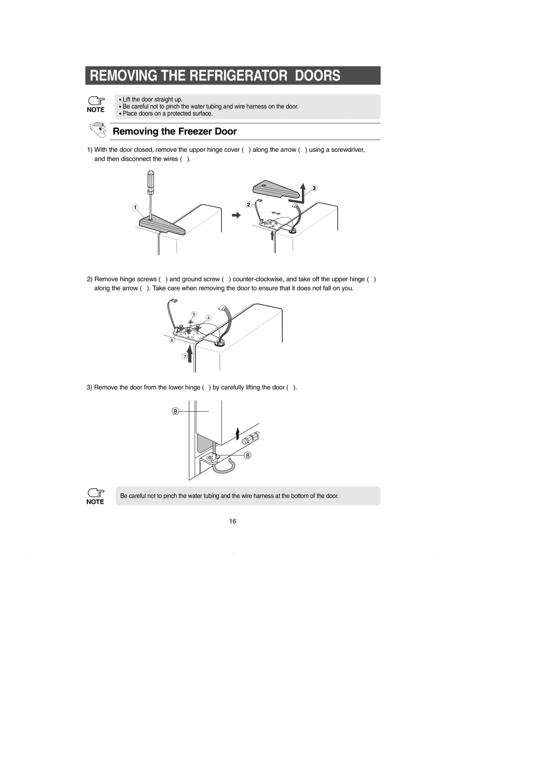 Samsung RS2630** installation instructions Removing the Freezer Door 