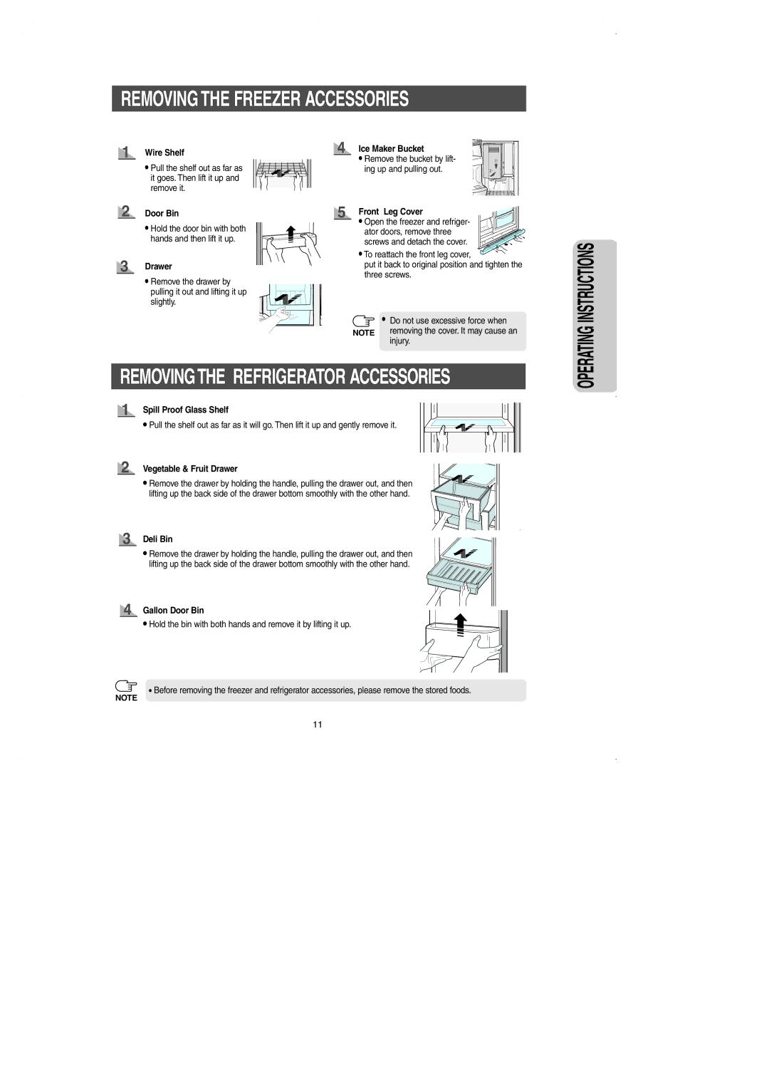 Samsung RS2630A** installation instructions Removing the Freezer Accessories, Removingthe Refrigerator Accessories 