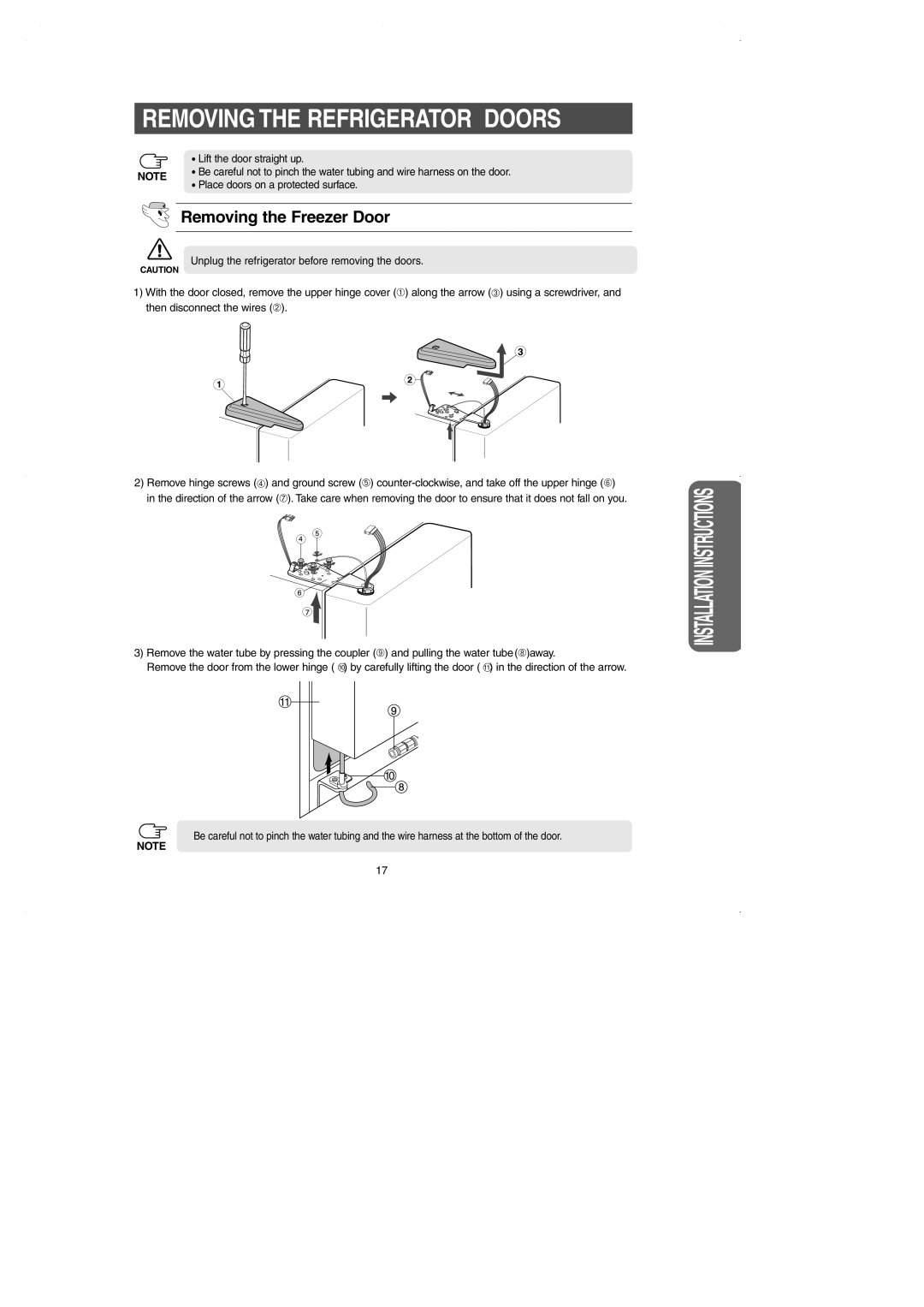 Samsung RS2630A** installation instructions Removing the Freezer Door 