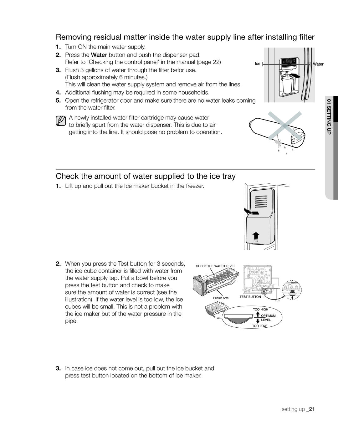 Samsung RS263TDPN, RS263TDRS, RS263TDWP, RS263TDBP user manual Check the amount of water supplied to the ice tray 