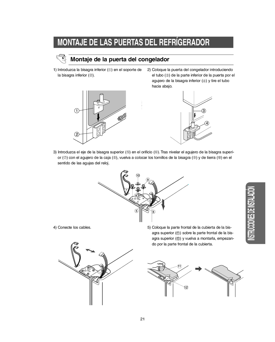 Samsung RS265L, RS265B, RS264A**, RS267B, RS267L Montaje DE LAS Puertas DEL Refrígerador, Montaje de la puerta del congelador 