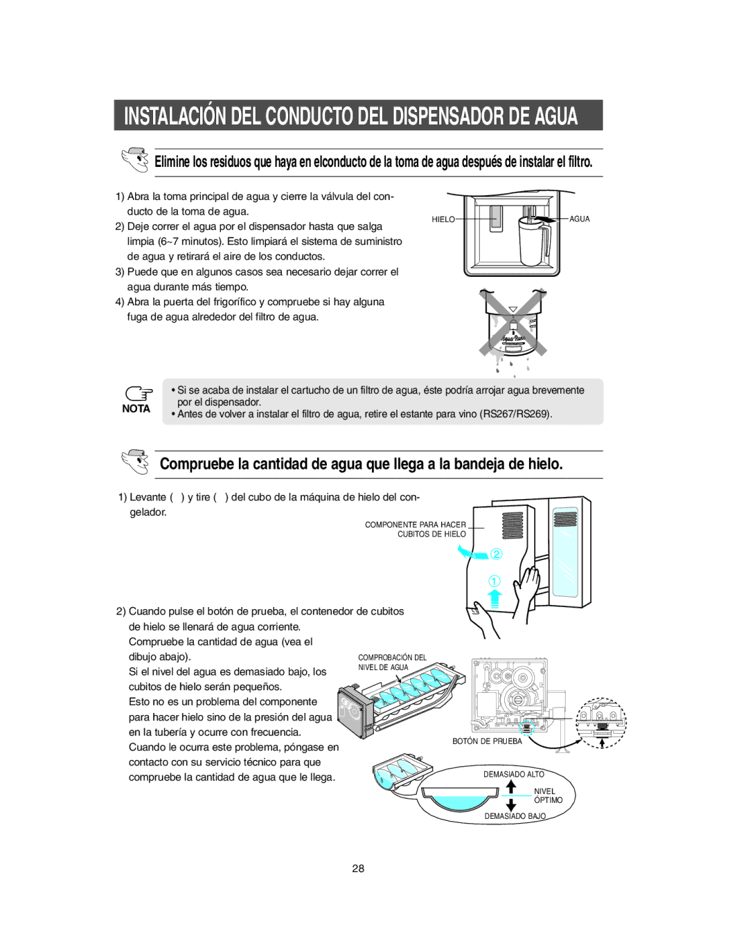 Samsung RS265L, RS265B, RS264A**, RS267B, RS267L, RS269L, RS263B manual Instalación DEL Conducto DEL Dispensador DE Agua 