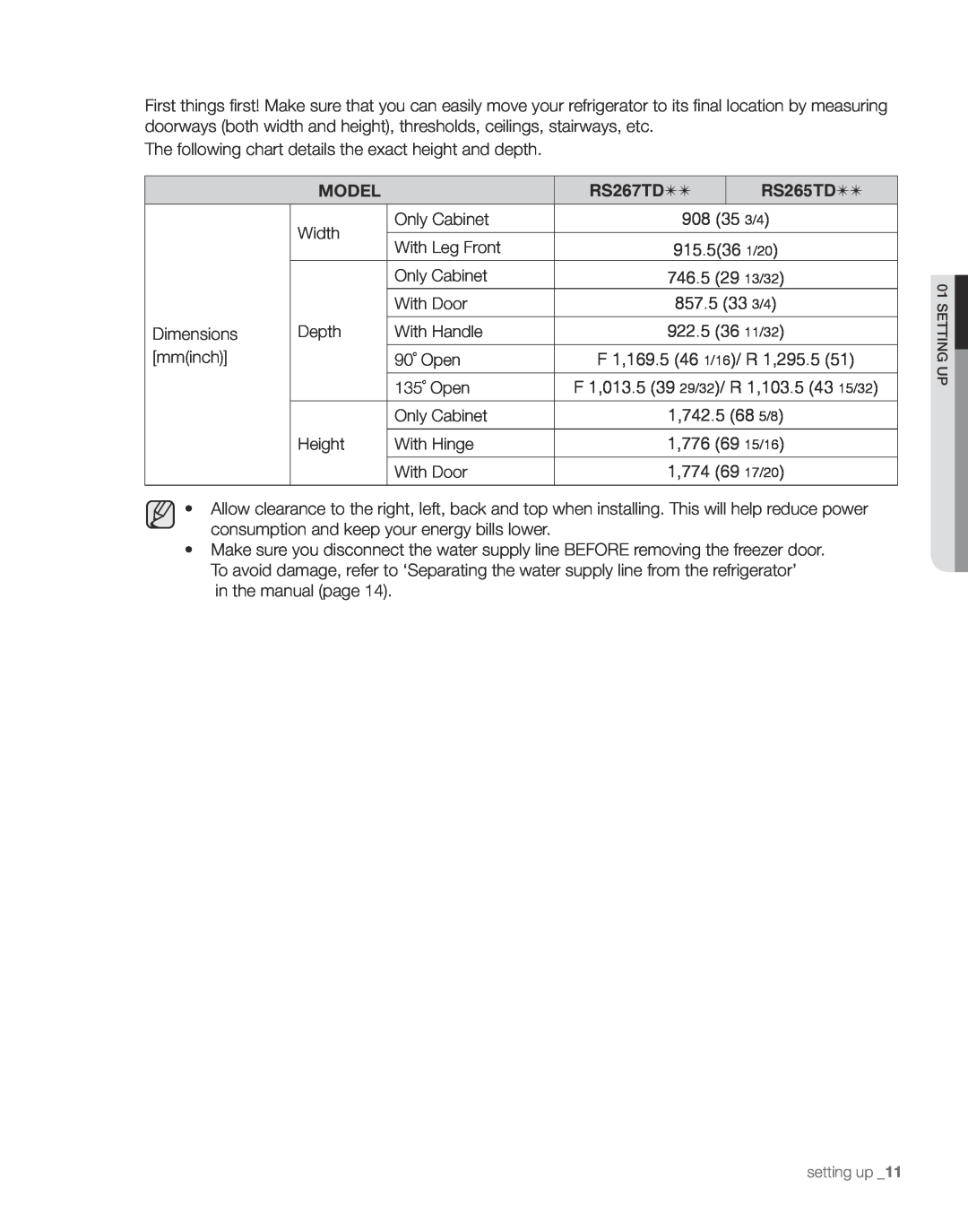 Samsung user manual Model, RS267TD, RS265TD 