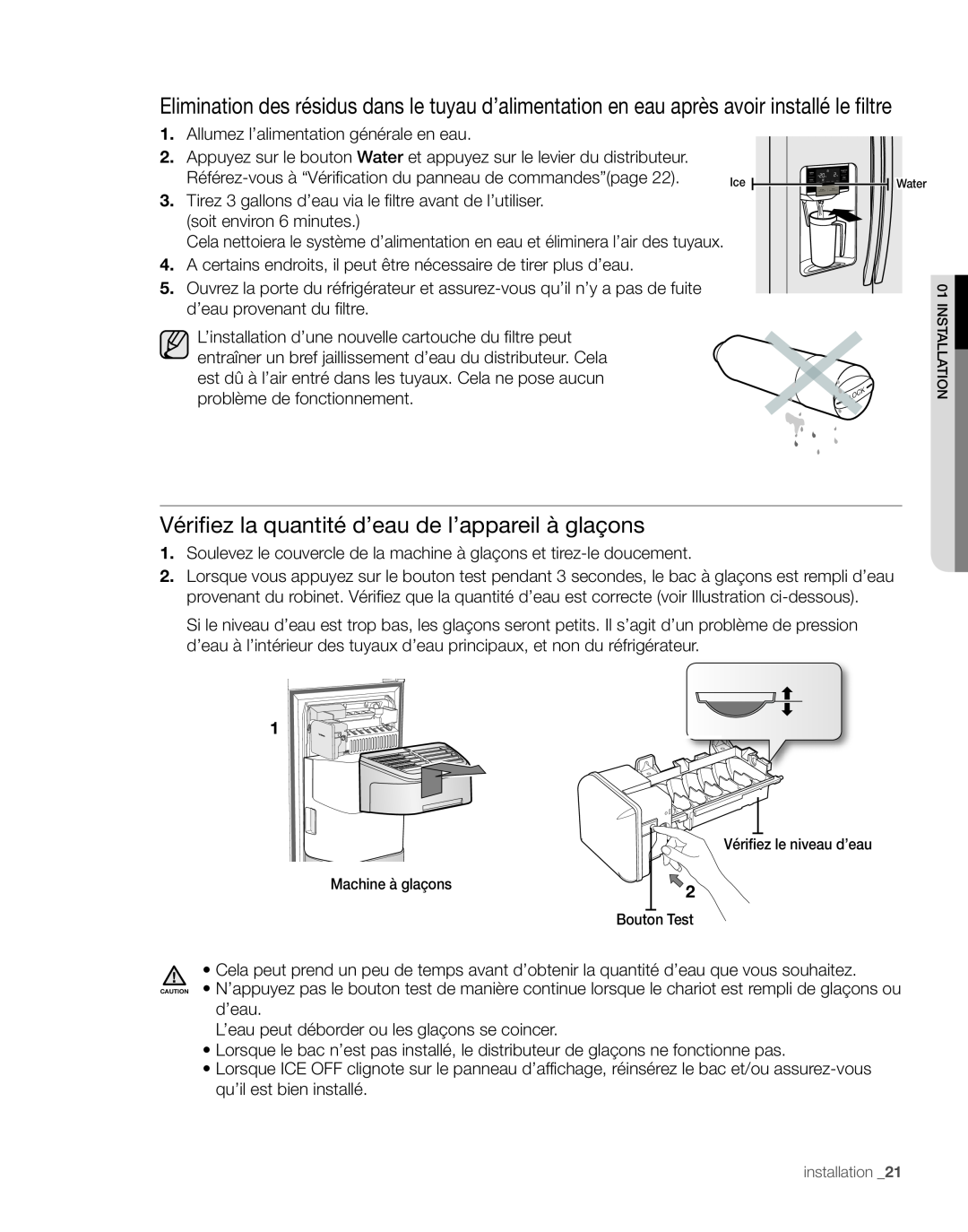 Samsung RS267TD, RS265TD user manual Vérifiez la quantité d’eau de l’appareil à glaçons 