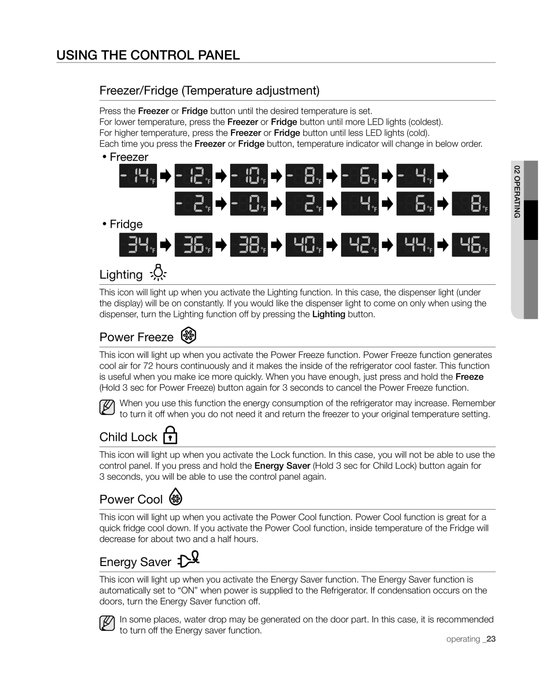 Samsung RS267TDWP, RS265TDWP user manual Using the Control Panel 