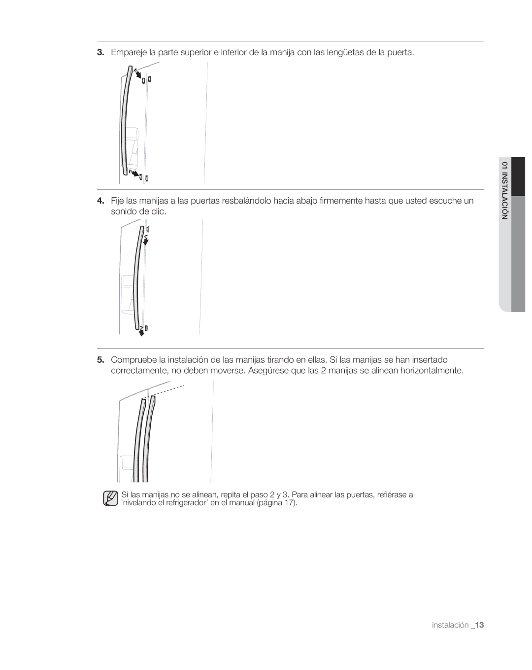 Samsung RS267TDWP, RS265TDWP user manual Instalación 