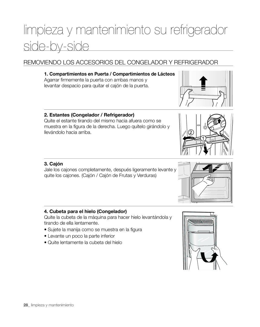 Samsung RS265TDWP, RS267TDWP user manual Limpieza y mantenimiento su refrigerador side-by-side 