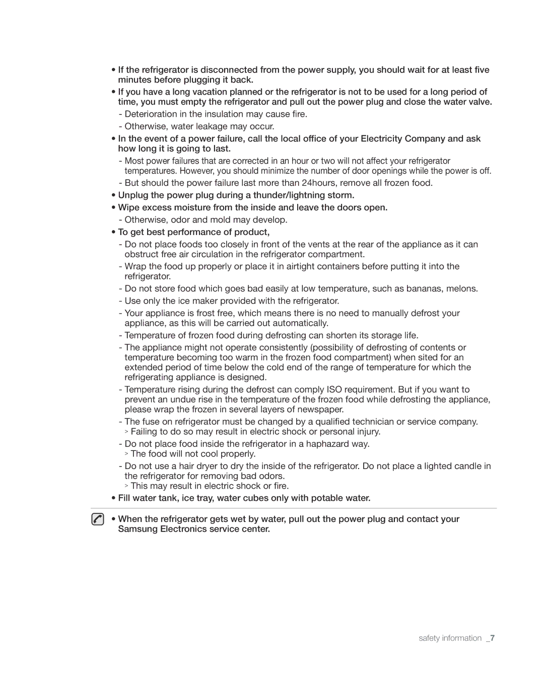 Samsung RS267TDWP, RS265TDWP user manual Safety information 