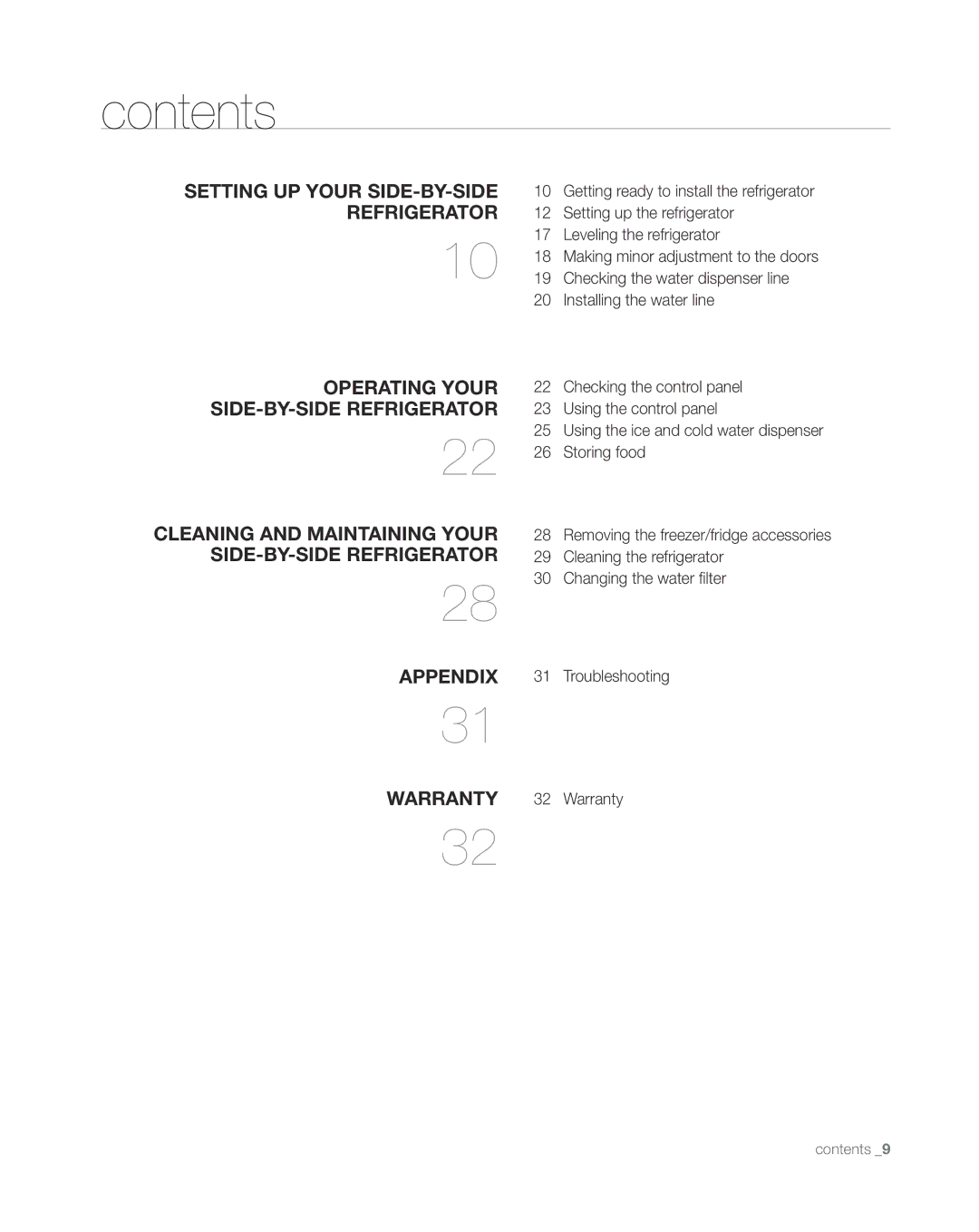 Samsung RS267TDWP, RS265TDWP user manual Contents 