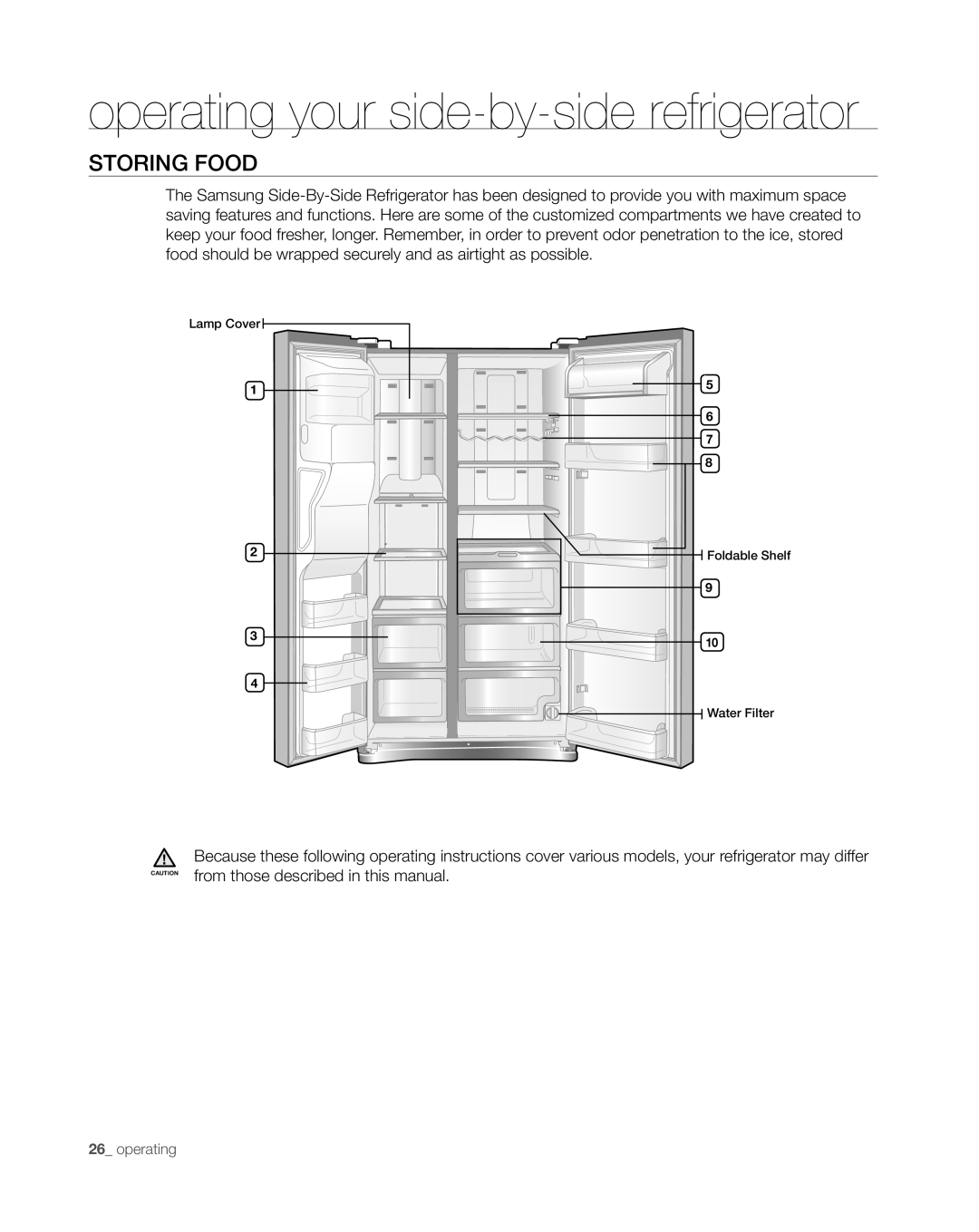 Samsung RS265TDWP, RS267TDWP user manual Storing Food, operating your side-by-side refrigerator 