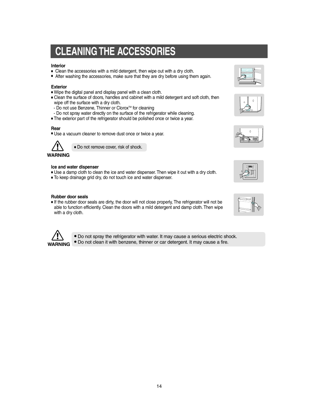 Samsung RS267LBSH owner manual Cleaning the Accessories 