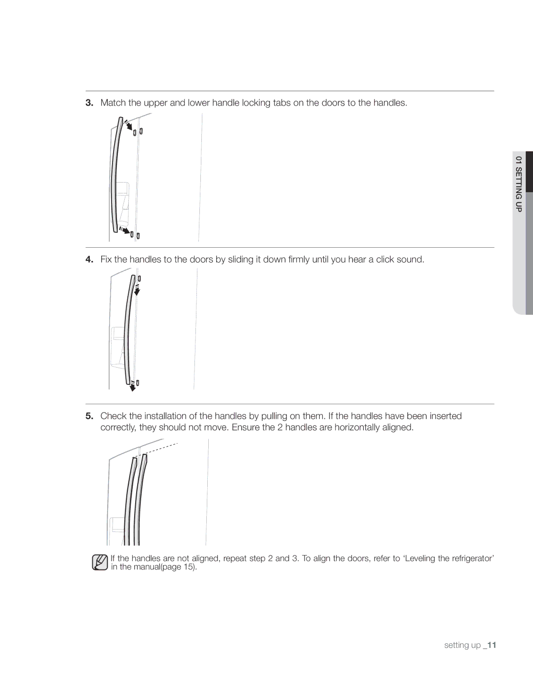 Samsung RS267TDBP user manual Setting up 