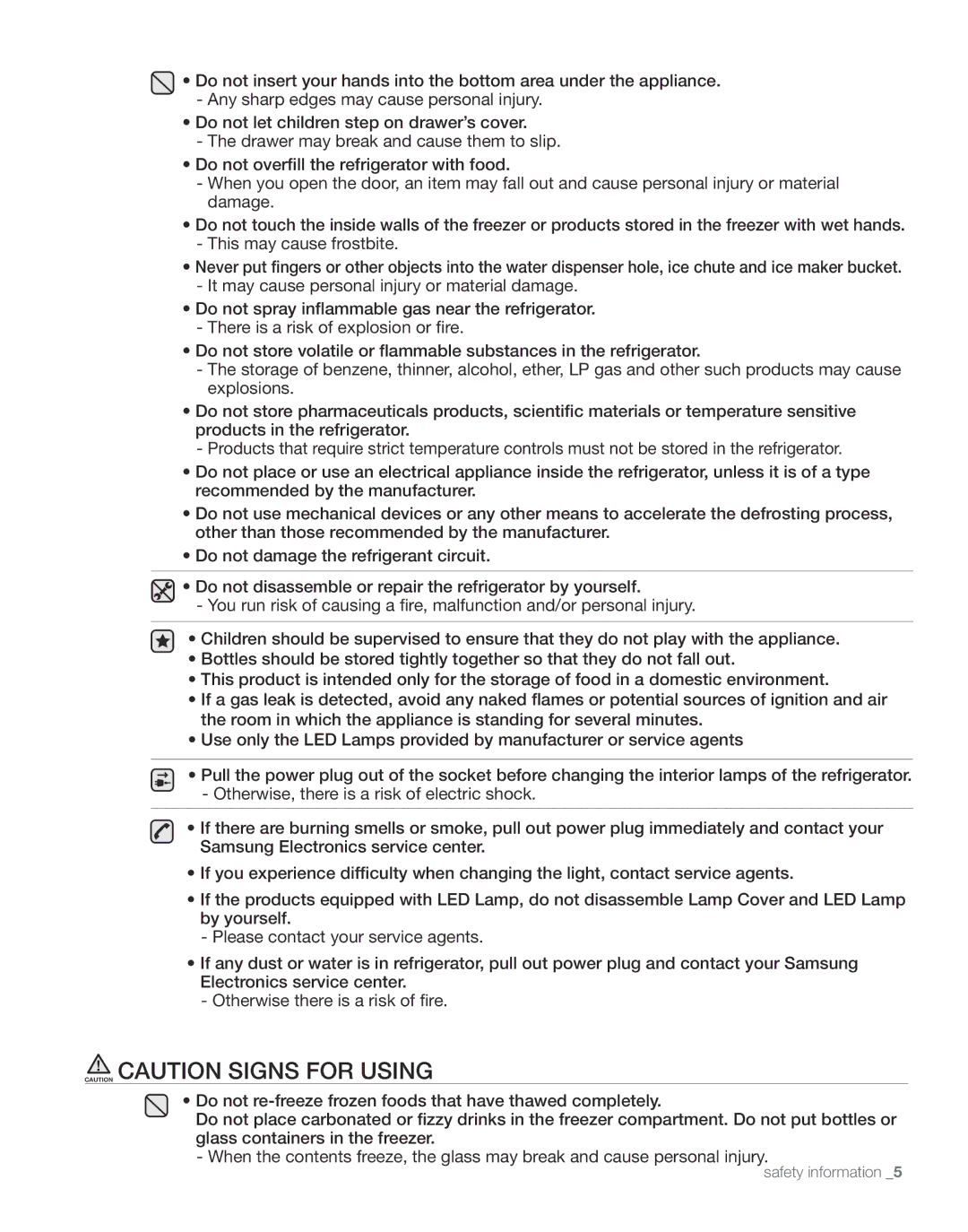 Samsung RS267TDBP user manual Safety information 