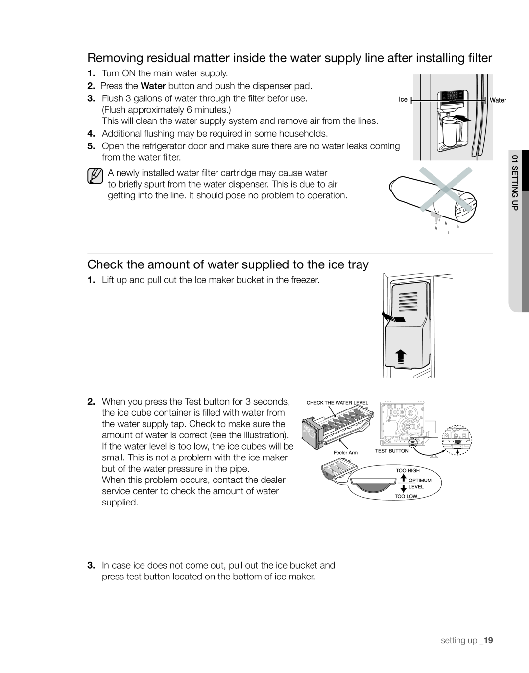 Samsung RS267TDBP user manual Check the amount of water supplied to the ice tray 