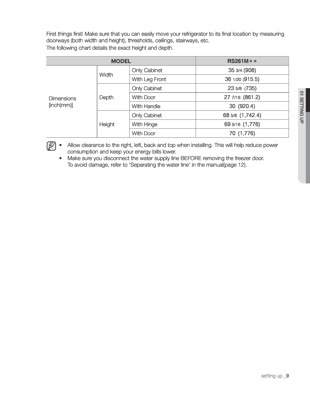 Samsung RS267TDBP user manual Model, RS261M 