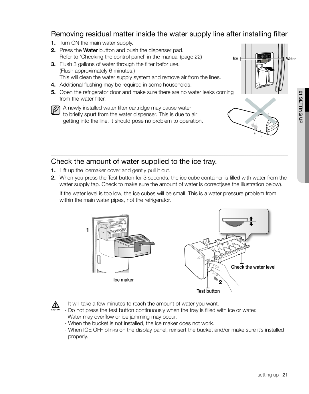 Samsung RS267TDPN user manual Check the amount of water supplied to the ice tray 