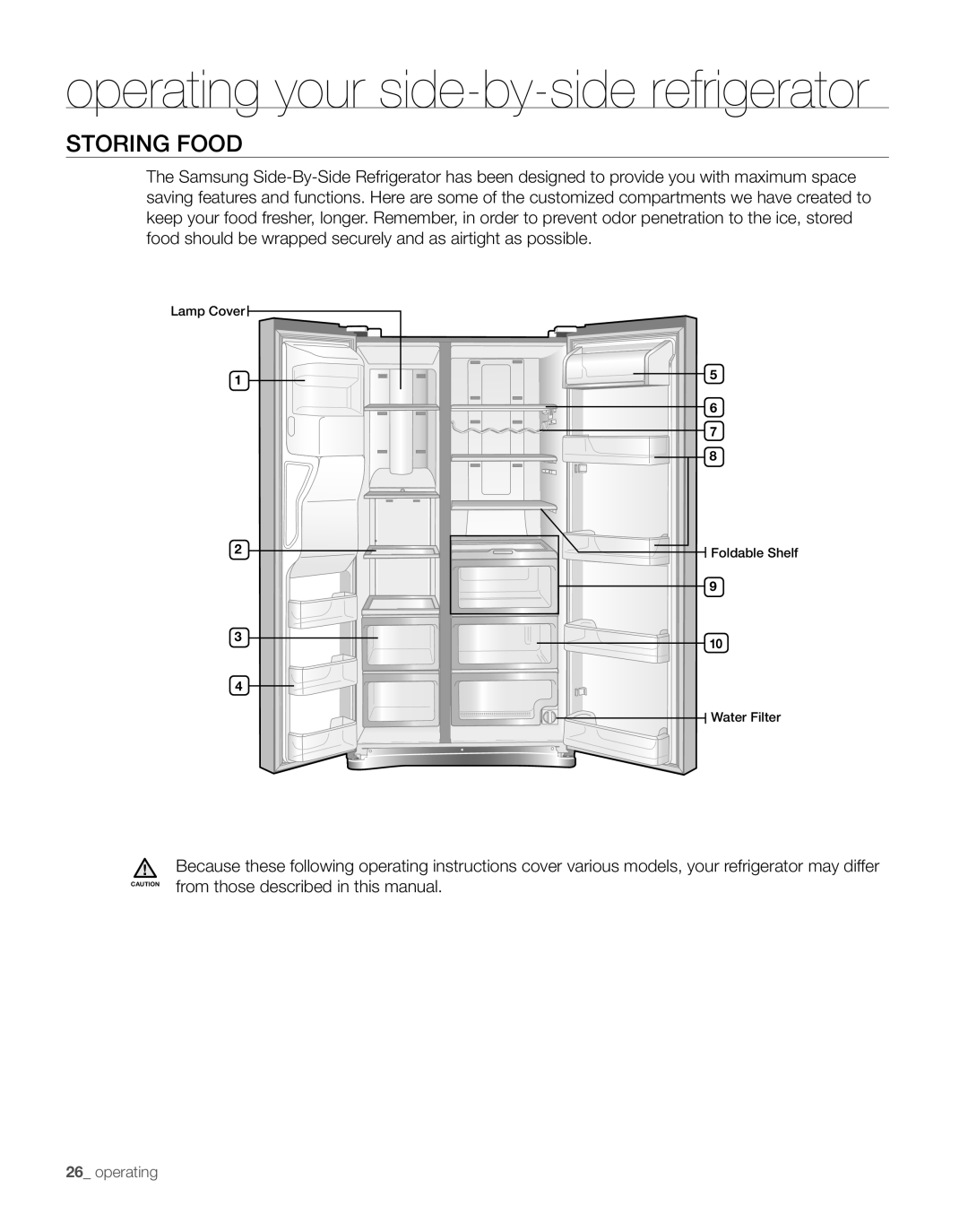 Samsung RS267TDPN user manual Storing Food, operating your side-by-side refrigerator 