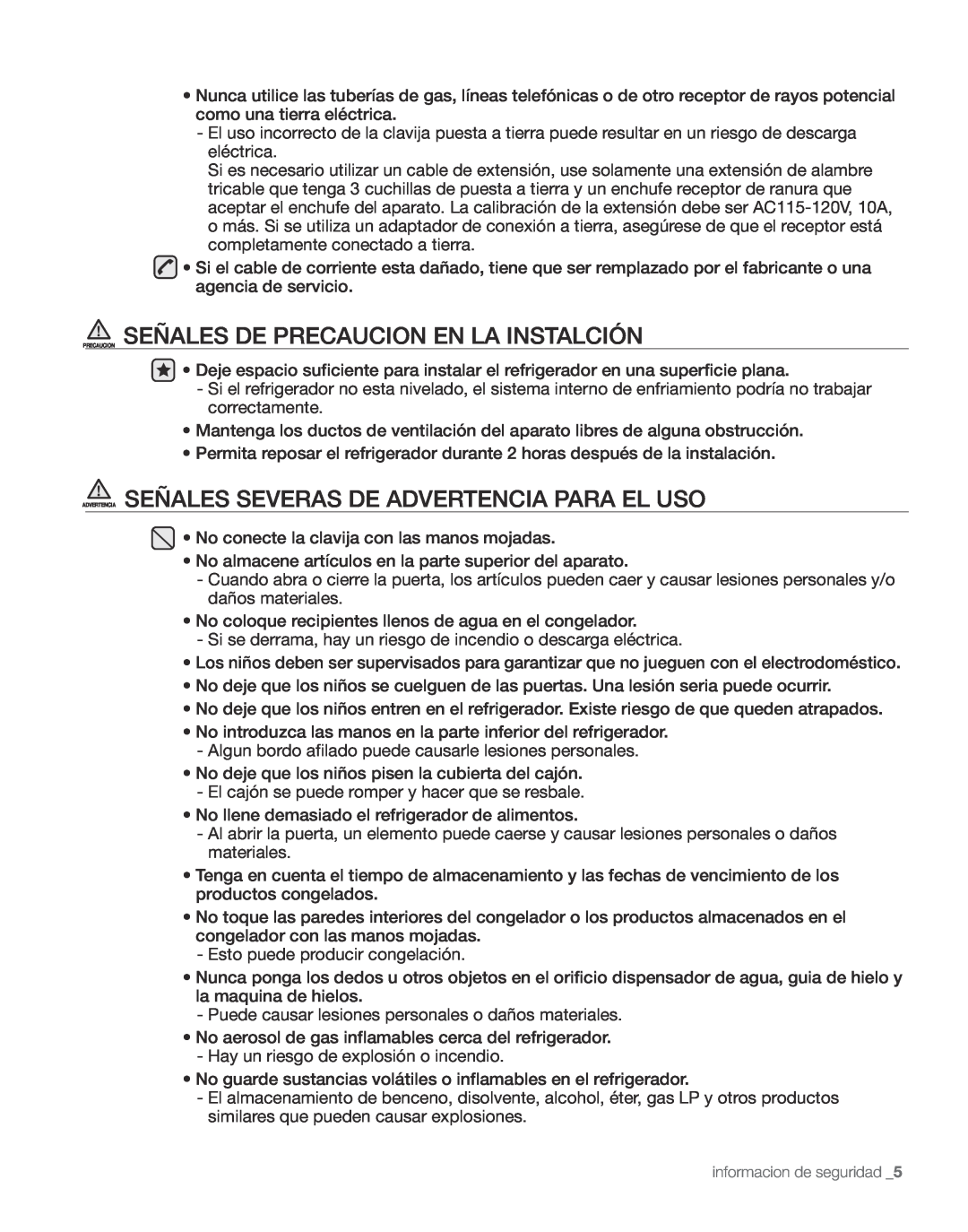 Samsung RS267TDPN user manual Precaucion Señales De Precaucion En La Instalción 