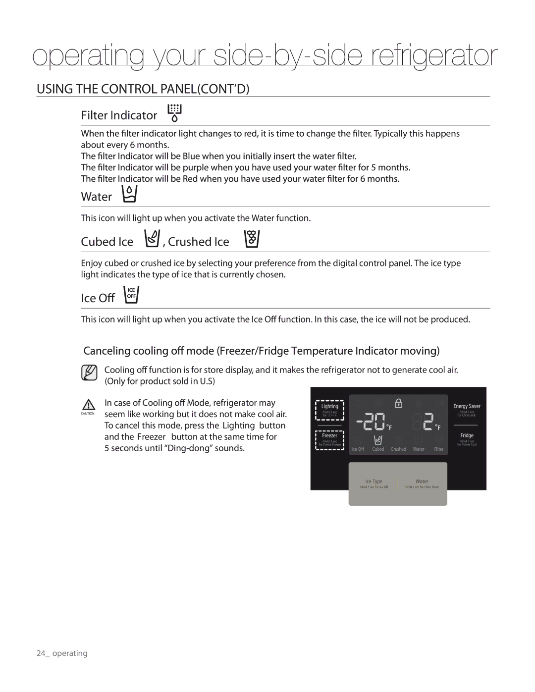 Samsung RS267TDRS user manual Operating your side-by-side refrigerator, Using the Control PANELCONT’D 