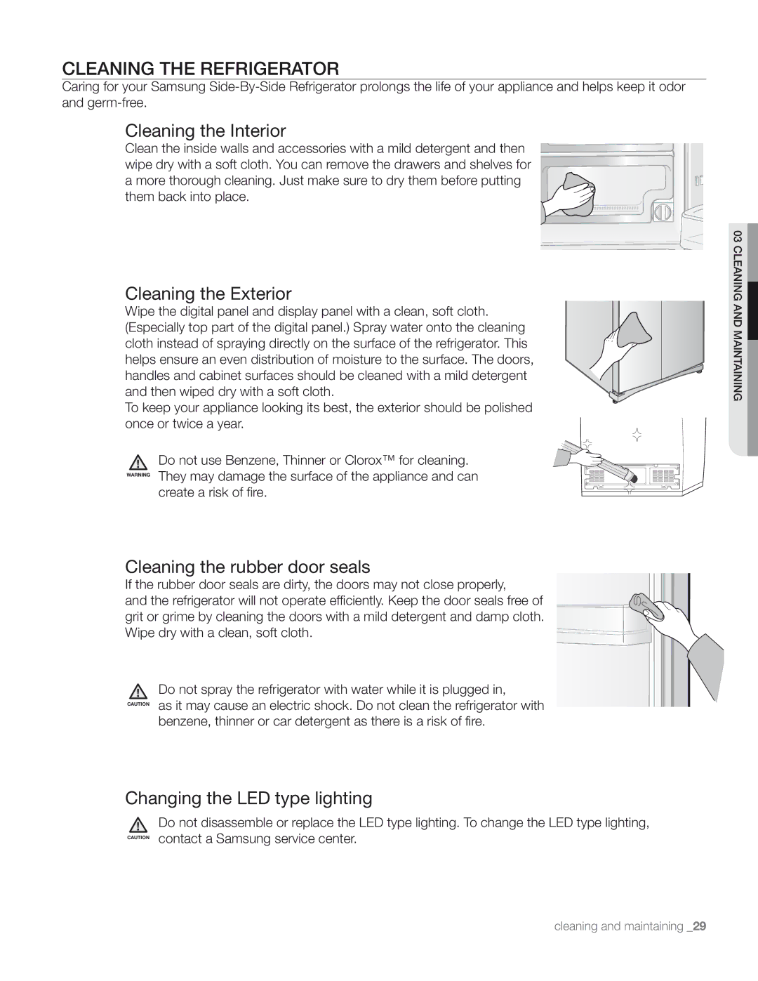 Samsung RS267TDRS user manual Cleaning the Refrigerator, Cleaning the Interior 