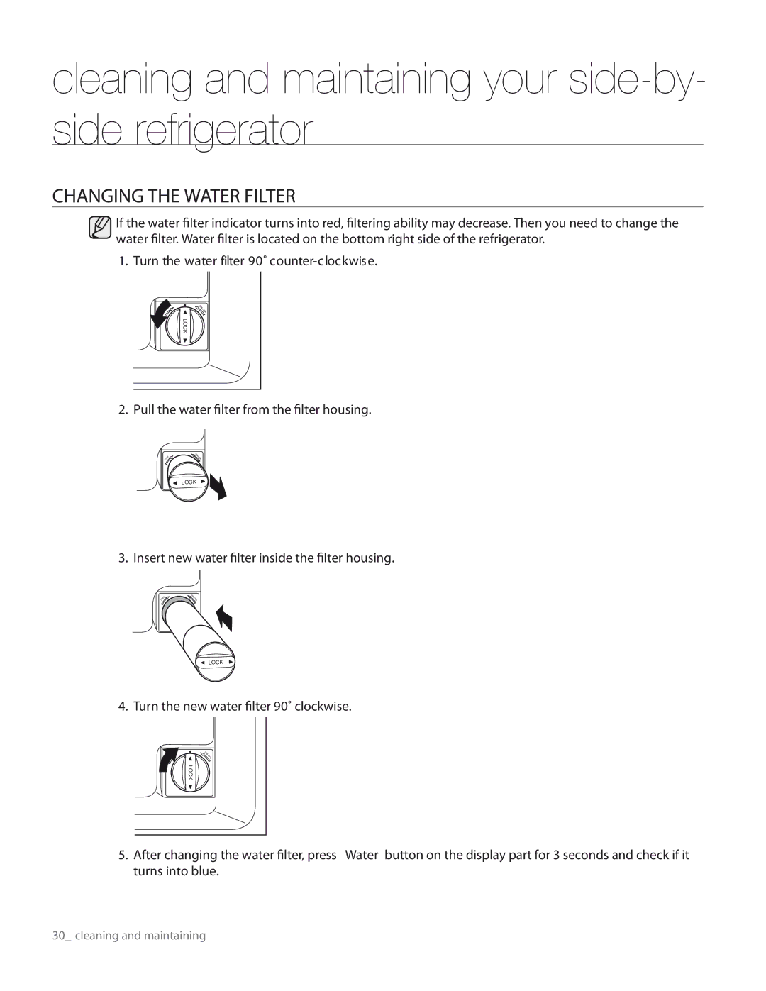 Samsung RS267TDRS user manual Changing the Water Filter 