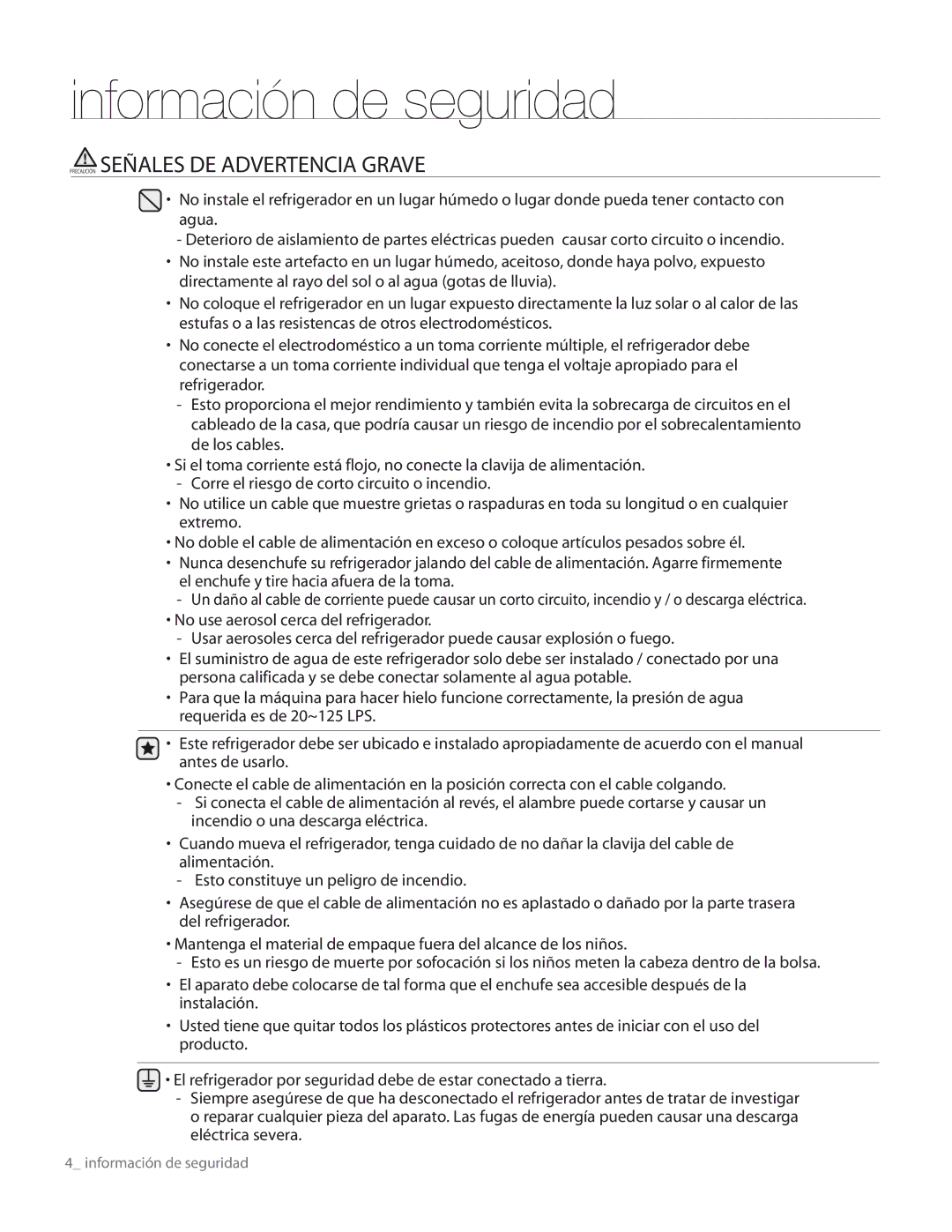 Samsung RS267TDRS user manual Precaución 3%¡!,%33$% !$6%R4%.#! 2A6% 