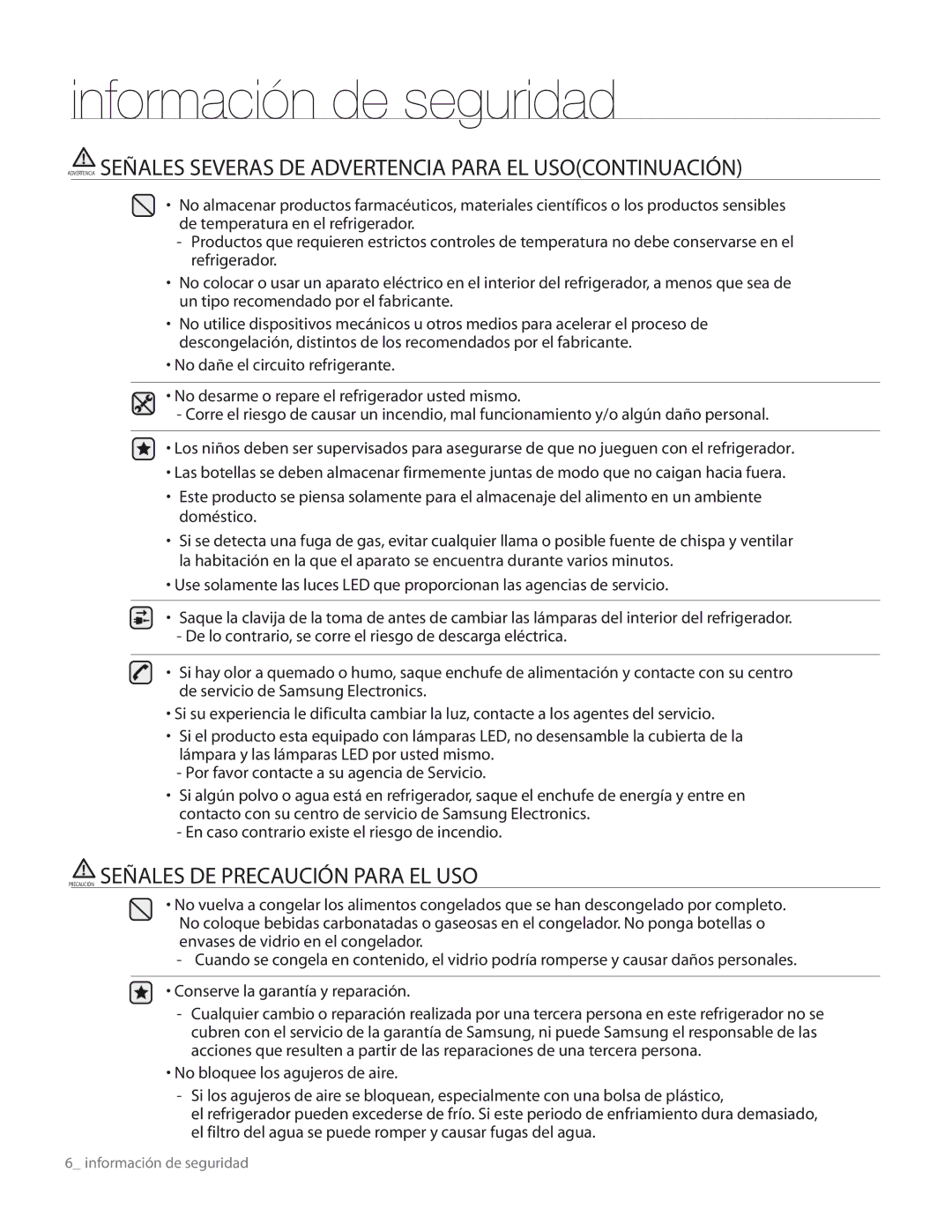 Samsung RS267TDRS user manual Precaución 3%¡!,%33$% 02%#!5#— !2!2% 