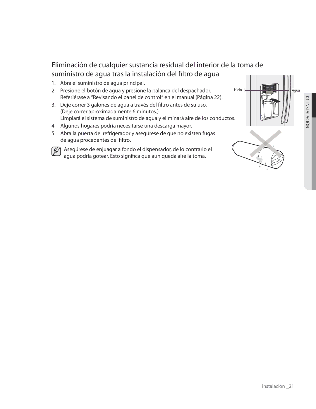 Samsung RS267TDRS user manual Agua 